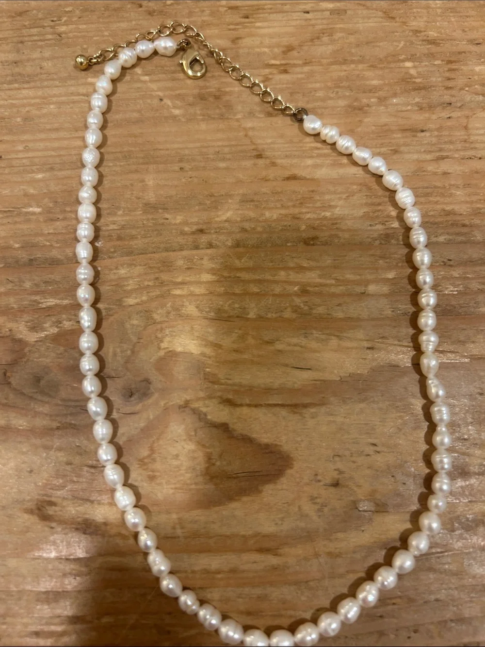 Classic Pearl Necklace with Gold Accents - White Pearls
